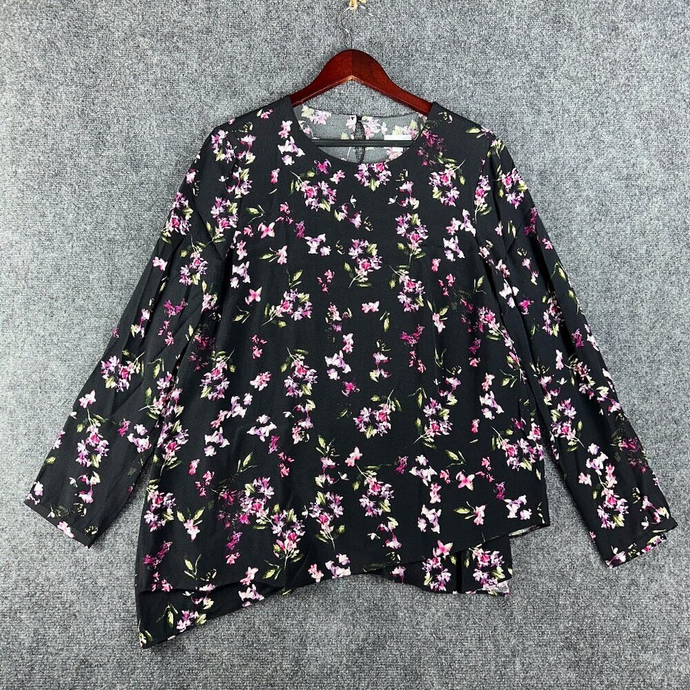 J Jill Blouse Womens Medium Top Black Floral Long Sleeve Shirt Pullover Top - Picture 1 of 8